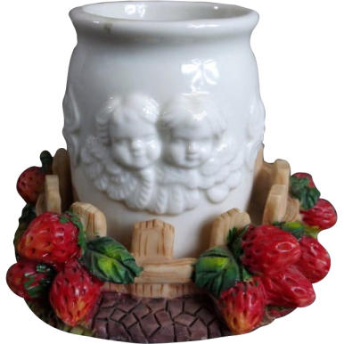 Pojemnik na pastę do zębów z motywem truskawkowym na podstawce z polirezyny