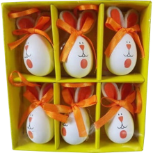 Komplet 6 jajek zajączków do zawieszenia w boksie w kolorze pomarańczowym