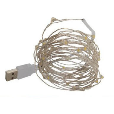 Dekoracyjny Drucik ze Świetlnymi Łezkami LED - 20 Lamp, Zasilanie USB, Długość 2m, Kolor Ciepły Biały