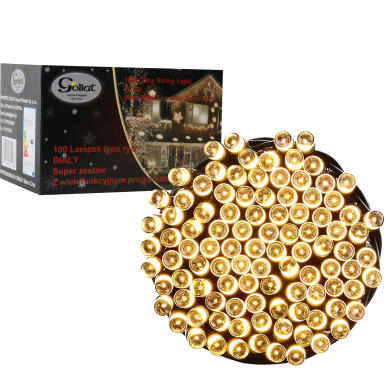 Lampki choinkowe 100 LED typu ryż z programatorem ciepły biały