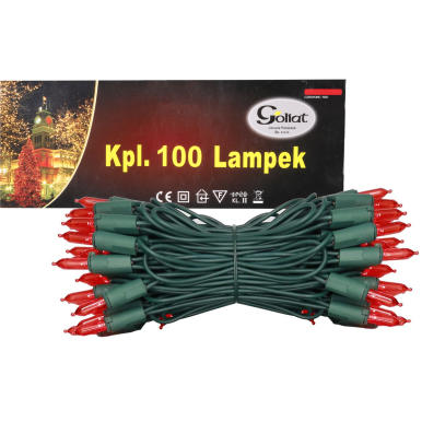 Komplet 100 Czerwonych Lampek Tradycyjnych na Zielonym Kablu Zasilanych Sieciowo