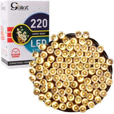 Świąteczne Lampki LED 220 sztuk z Wyłącznikiem Czasowym i Imitacją Migotania Gwiazd, Ciepły Biały Kolor, do Użytku Wewnętrznego i Zewnętrznego