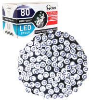 Lampki Choinkowe 80 LED z Timerem na Baterie, Przeznaczone do Użytku Na Zewnątrz i Wewnątrz, Kolor Zimny Biały, Polska Dystrybucja
