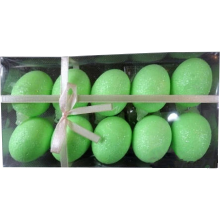Zestaw 10 brokatowych jajek z zawieszką w zielonym kolorze w plastikowym boksie