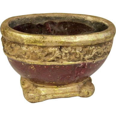 Bordowa Waza Owalna ze Złotym Motywem i Ochronnymi Gumkami na Spodzie