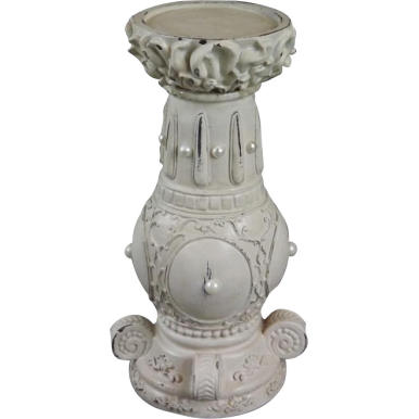 Świecznik Biały Zacierany z Perłami o Wielkości 25x10 cm na Świeczkę 7.5 cm