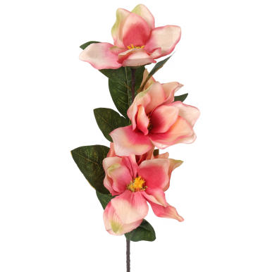 Sztuczna gałązka magnolii z 3 kwiatami w kolorze łososiowym, 78 cm