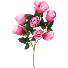 Gałązka z 9 Sztucznymi Różami w Pąkach - Kolor Różowy, Długość 68 cm