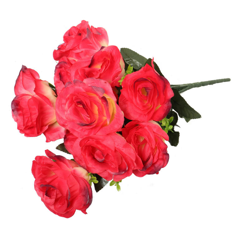 Bukiet 10 róż w kolorze cieniowanym czerwonym z dodatkiem bukszpanu
