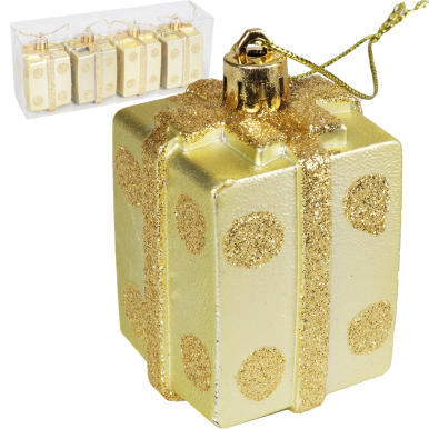 Komplet 4 bombek plastikowych w kształcie prezent&oacute;w