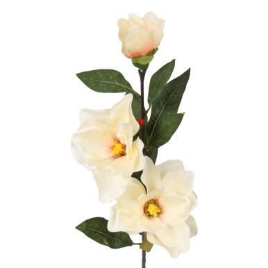 Sztuczna Gałązka Magnolii Kremowej - 3 Kwiaty, Długość 78 cm