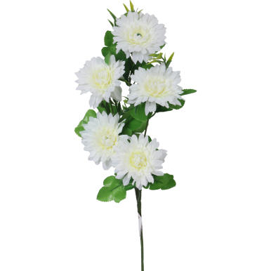 Biała Gałązka z 5 Sztucznymi Margaretkami, Długość 68 cm