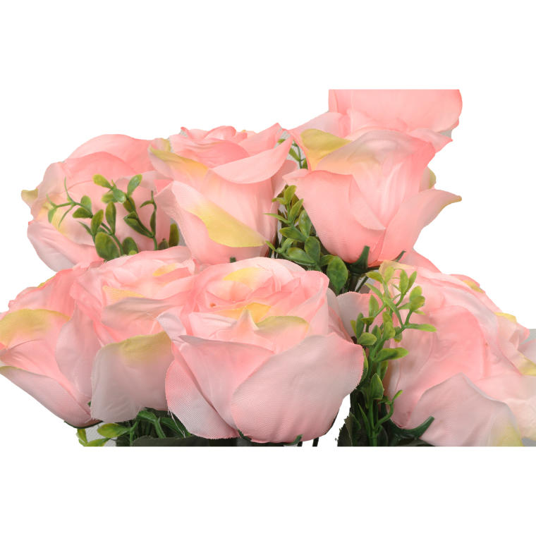 Bukiet 10 róż w kolorze cieniowanym łososiowym z dodatkiem bukszpanu