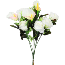 Bukiet 12 kwiatów mix róża i lotos  z dodatkami w kolorze białym