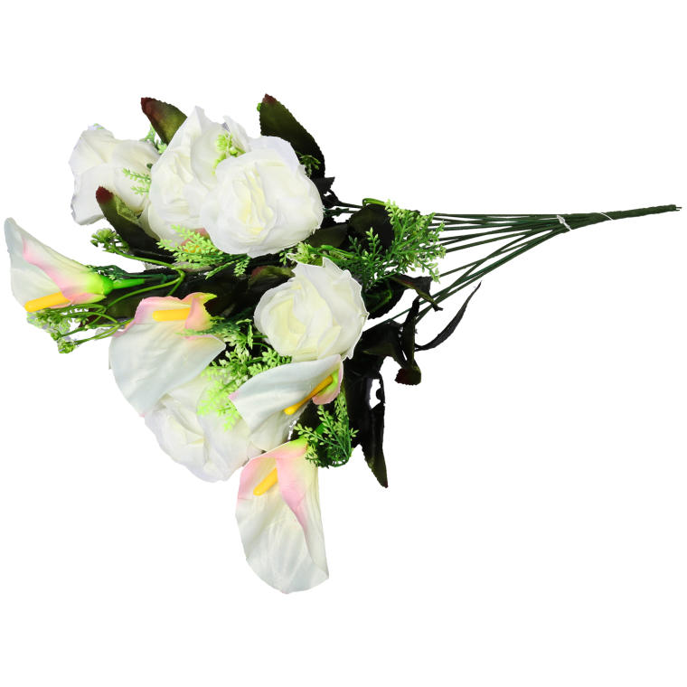 Bukiet 12 kwiatów mix róża i lotos  z dodatkami w kolorze białym