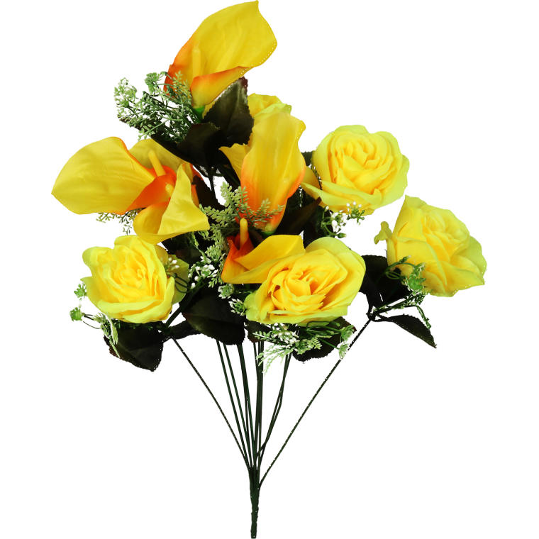 Bukiet 12 kwiatów mix róża i lotos  z dodatkami w kolorze żółtym
