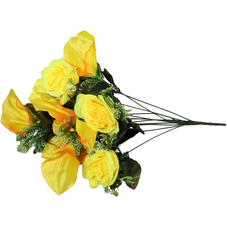 Bukiet 12 kwiatów mix róża i lotos  z dodatkami w kolorze żółtym