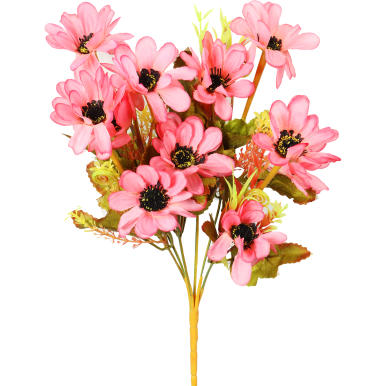 Bukiecik 12 margaretek w kolorze jasnego różu z dodatkami