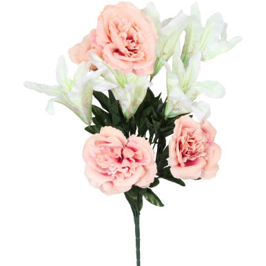 BUKIECINA MIX RÓŻ Z LILIĄ W KOLORACH RÓŻOWO-BIAŁYM, WIELKOŚĆ 60CM