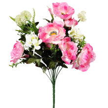 Bukiet z 12 Różowo-Białych Kwiatów - Mix Hortensji, Anemonów i Czosnku, 56 cm
