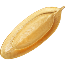 Zestaw 2 Złotych Tacek Drewnianych w Kształcie Liści Bananowca
