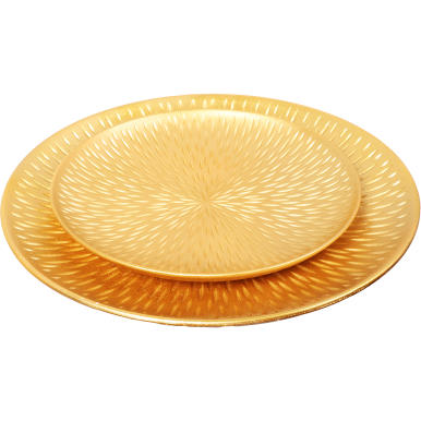 Zestaw 2 Złotych, Drewnianych Tac Okrągłych o Średnicy 40 cm i 30 cm