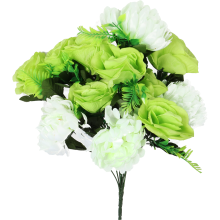 Bukiet sztucznych kwiatów mix róży i chryzantemy w kolorze biało-zielonym 50 cm