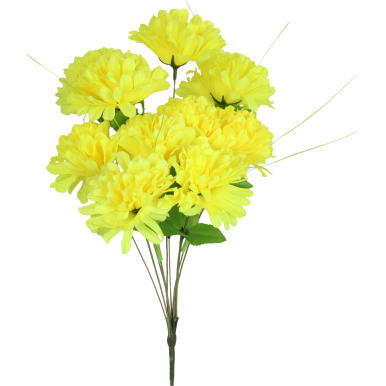 Żółty bukiet 10 sztucznych chryzantem z trawką - Dekoracja na Wszystkich Świętych