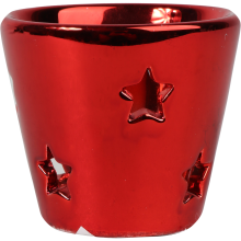 Lampion ceramiczny na świeczkę tealight smukły w kolorze czerwonym
