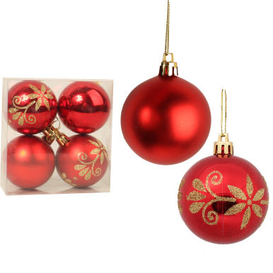 Komplet 4 bombek plastikowych w kolorze czerwonym