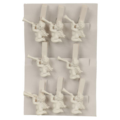 Komplet 8 Białych Klamerek z Aniołkami