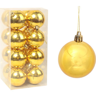 Złote Bombki Plastikowe - Komplet 16 Sztuk, 6 cm