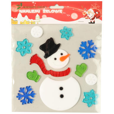 Żelowa Ozdoba na Okno - Bałwan ze Śnieżynkami