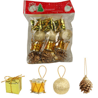 Komplet 12 ozd&oacute;b bożonarodzeniowych złote