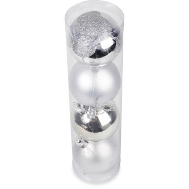 Komplet 4 bombek srebrnych plastikowych w tubie