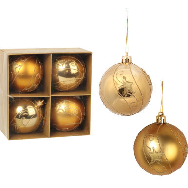 Złote Bombki Plastikowe w Kartoniku - Komplet 4 Sztuk
