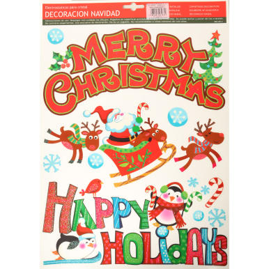 Naklejka samoprzylepna na okno Mikołaj i pingwiny