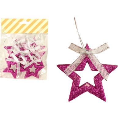 Zestaw 6 gwiazd brokatowych w kolorze fioletowym na choinkę