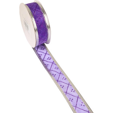 Wstążka świąteczna do formowania fioletowa ze srebrnym obrzeżem 3cm x 2,7m