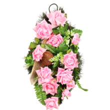 Kompozycja z róż I suszu na podkładzie świerkowym podłużnym w kolorze różowym