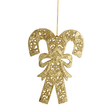Złota zawieszka brokatowa w kształcie laski na choinkę