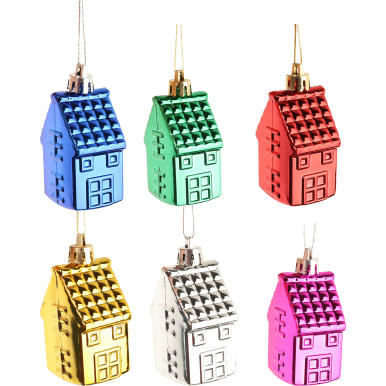 Komplet 6 bombek plastikowych w kształcie domk&oacute;w