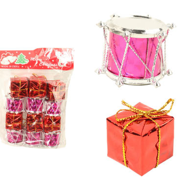 Komplet 12 ozd&oacute;b bożonarodzeniowych czerwono-r&oacute;żowe