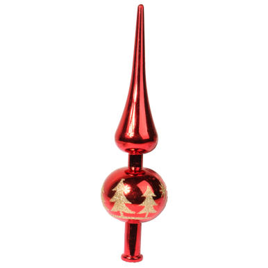 Plastikowy czub czerwony ze złotym, brokatowym dekorem w choinki