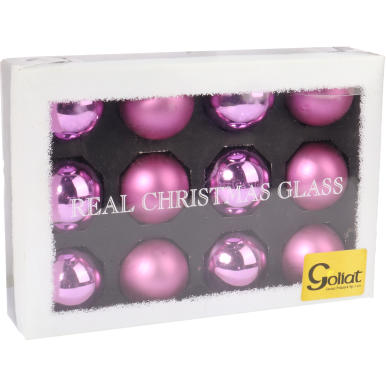 Komplet 12 Fioletowych Bombek Szklanych Mix: Matowe i Błyszczące, Średnica 6 cm