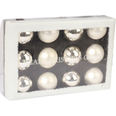 Komplet 12 bombek szklanych mix w kolorze srebrnym