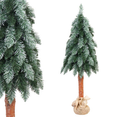 Sztuczna Choinka Marcinek na Naturalnym Pniu - Polski Produkt, Wys. 120 cm, Kolor Zielono-biały, Gotowa do Rozłożenia, Świeża z Produkcji GOLIAT