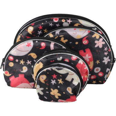 Zestaw 5 kosmetyczek w kolorze czarnym z kolorowymi słoniami