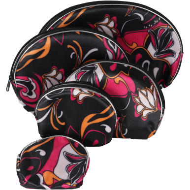 Zestaw 5 kosmetyczek w kolorze czarnym z kolorowym wzorem