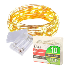 Energooszczędne Lampki Choinkowe-Łezki na Białym Druciku z 10 LED, Ciepły Biały Kolor, Zasilane na Baterie AA